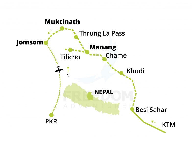 Map Highest Pass with Highest Lake Simplified - Thorung La Pass with Tilicho Lake