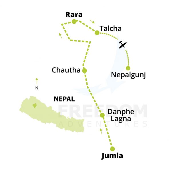 Map Jumla to Rara Simplified - Jumla to Rara lake