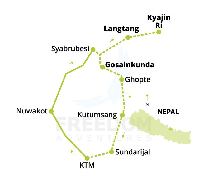 Map Langtang Helambu and Gosainkunda Simplified - Langtang Gosainkunda and Helambu
