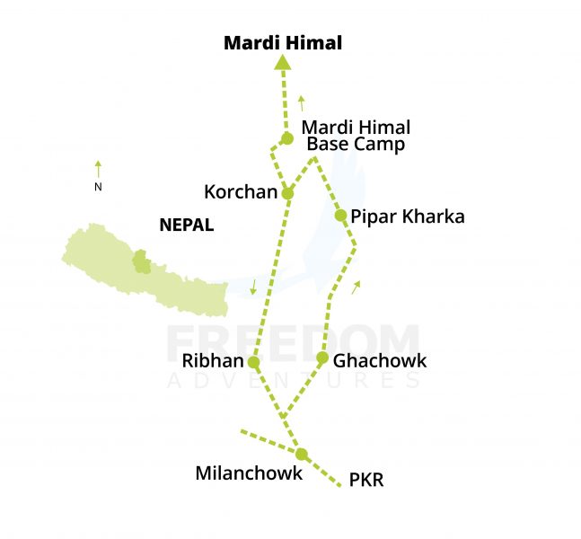 Map Mardi Himal Climb Simplified - Mardi Himal Peak