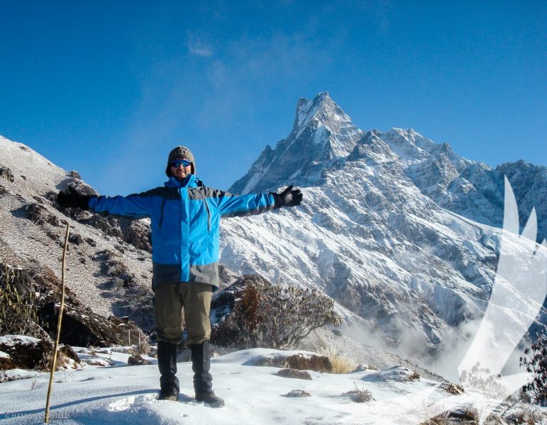 A taste of victory appreciated with open arms at reaching Mardi Himal Base Camp - Mardi Himal Trek