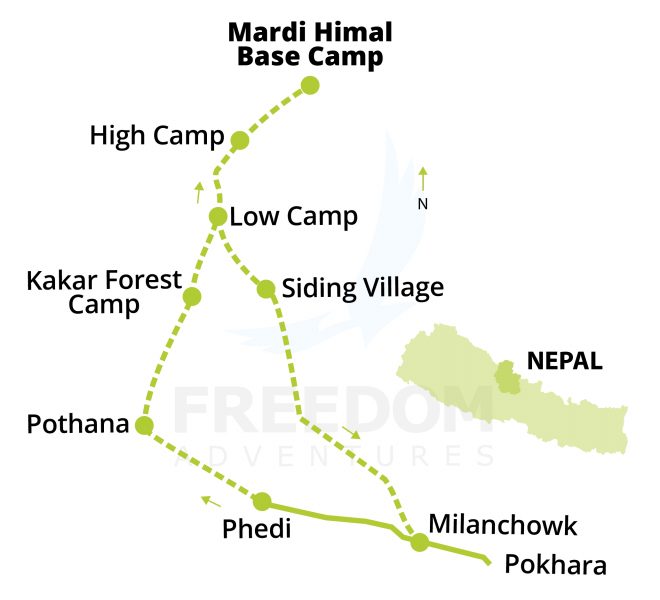 Map Mardi Himal Trek Simplified - Mardi Himal Trek