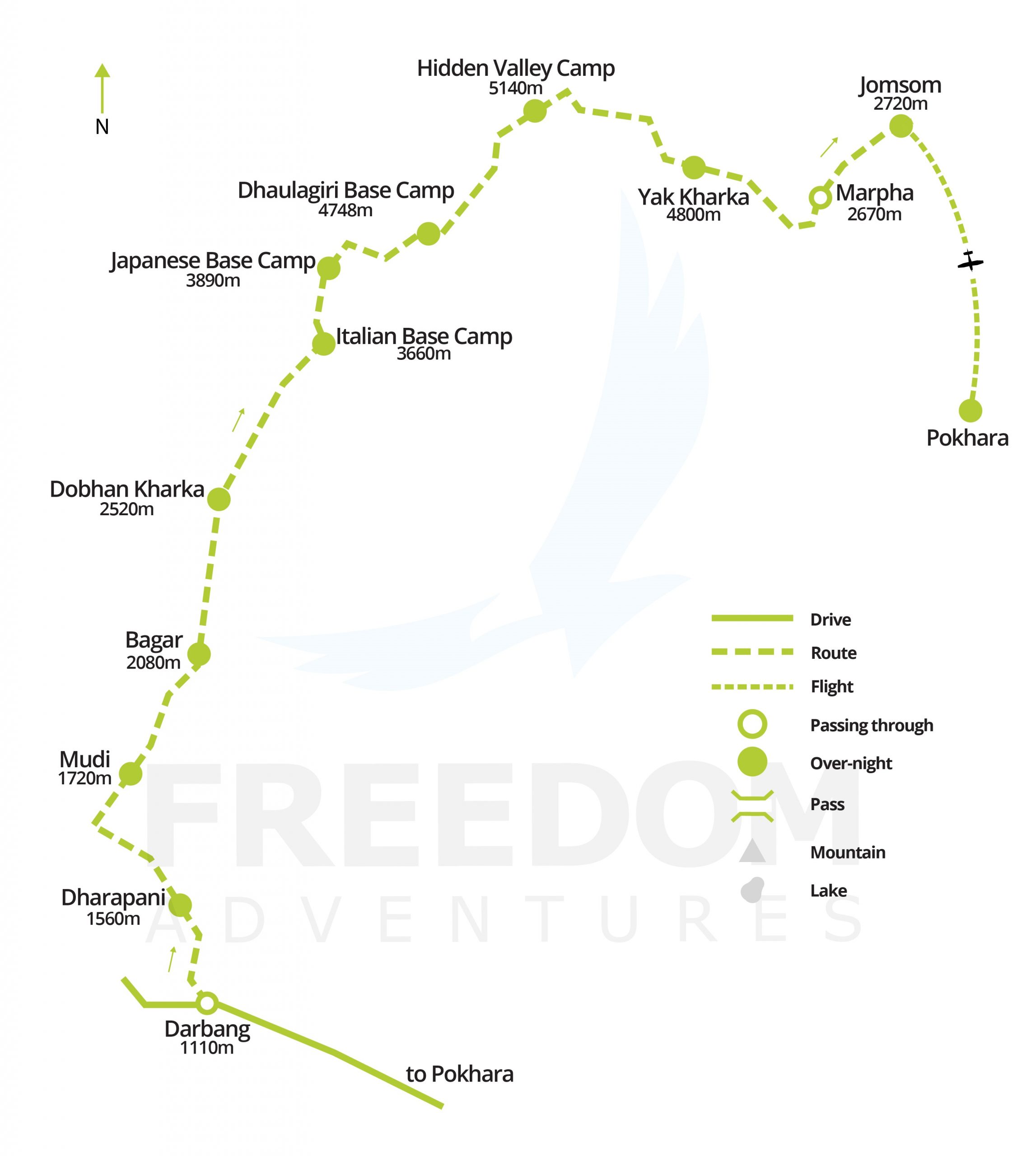 Map Dhauligiri via French Pass Full - Dhaulagiri Circuit Trek